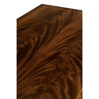 Close-up of mahogany sideboard wood grain detail.