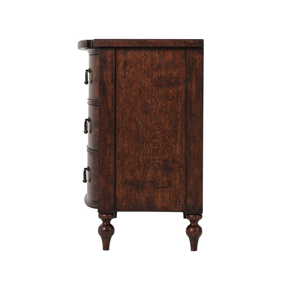 Side profile of nightstand showcasing wood grain texture.