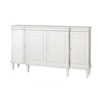 White Regency style credenza with closed doors, front view.