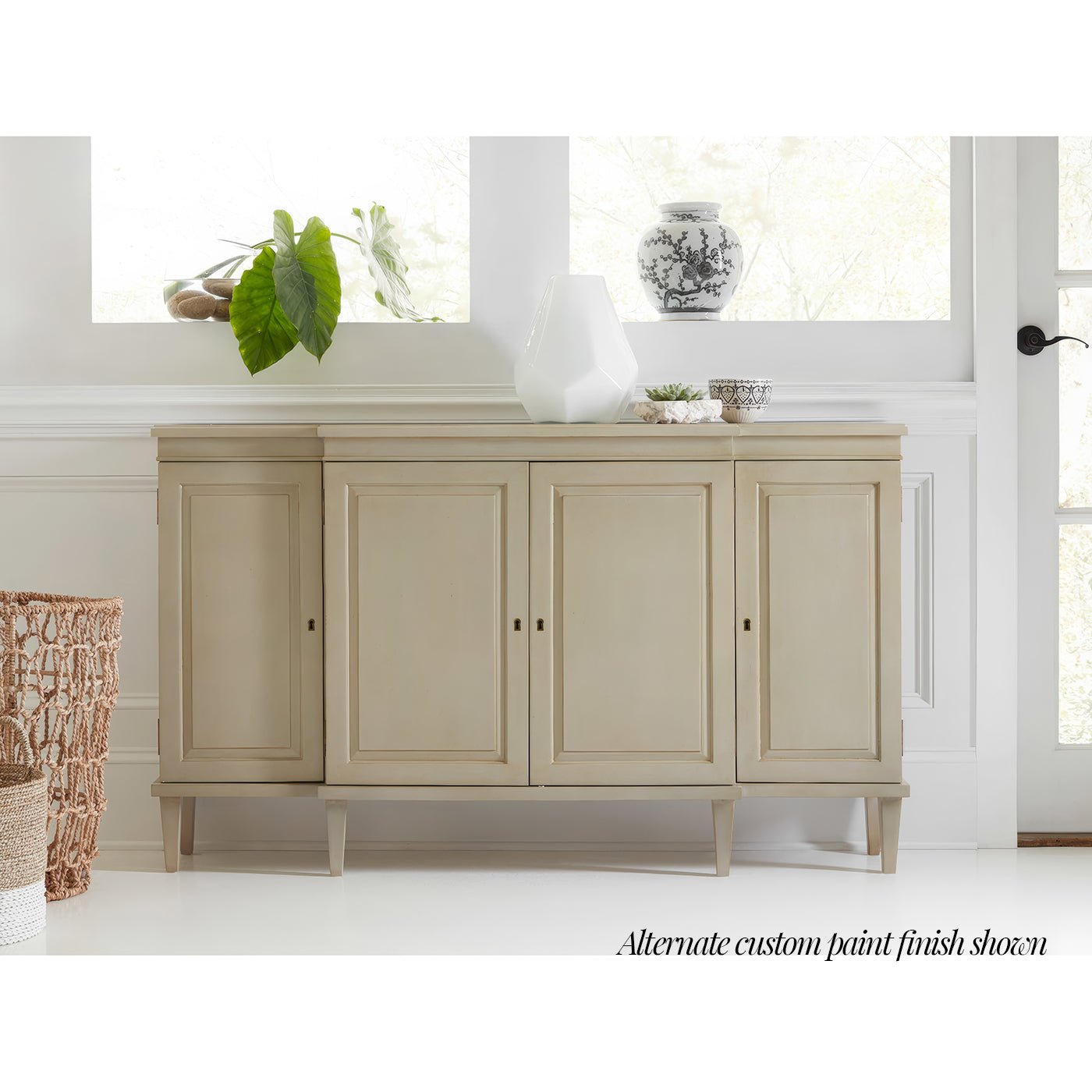 Regency style credenza with beige custom paint, in decor.