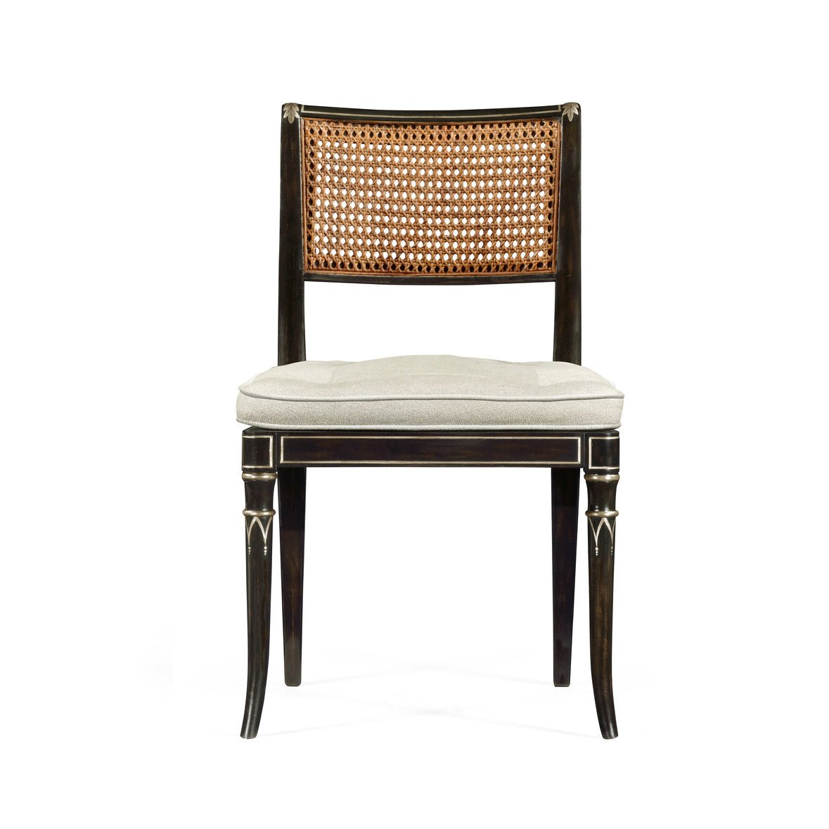 Front view of Regency style chair with cushion.