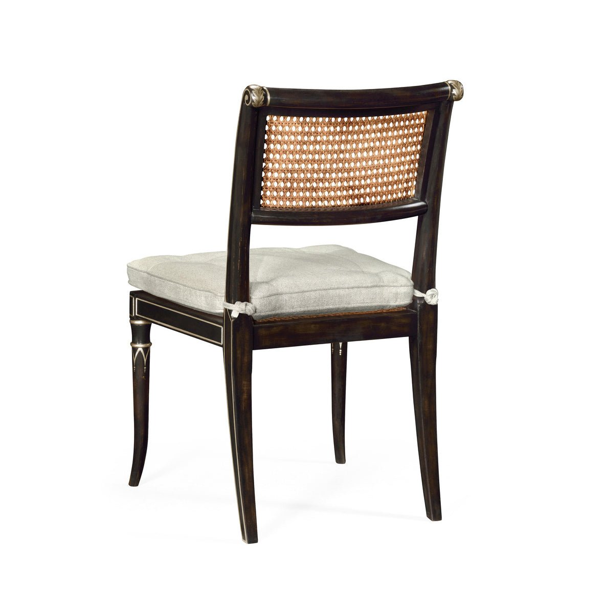 Back view of Regency style chair, woven backrest.