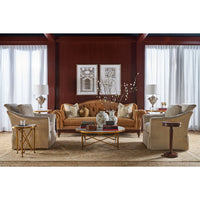 Living room with Regency style pedestal accent table decor.