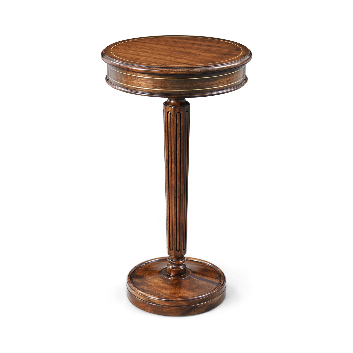 Regency style pedestal accent table, front view.