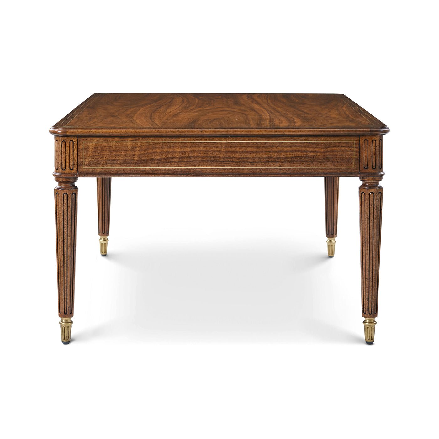 Regency style rectangular cocktail table, side view.
