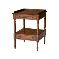 Regency style side table with two drawers, closed view.
