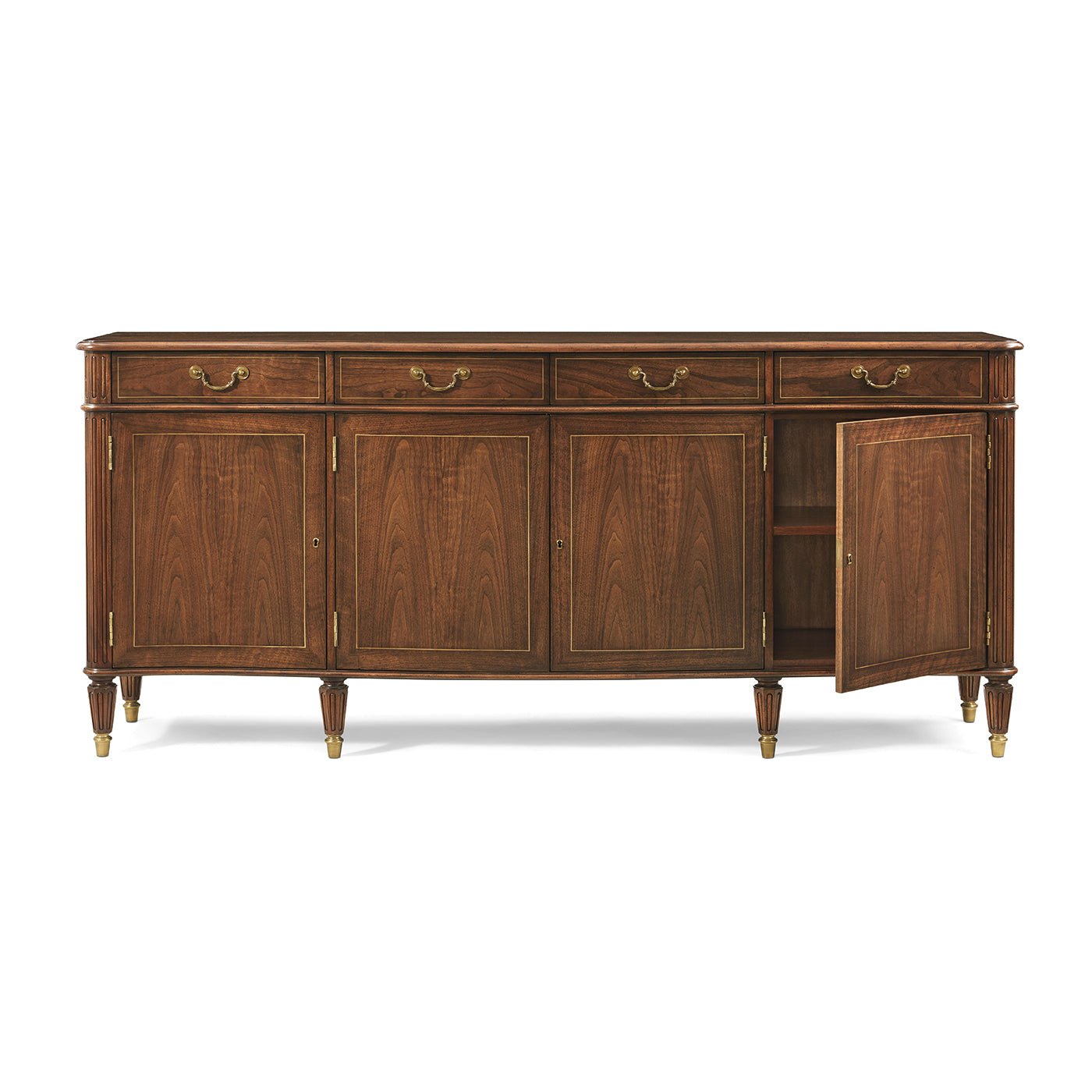 Regency style sideboard buffet, door open showing interior.
