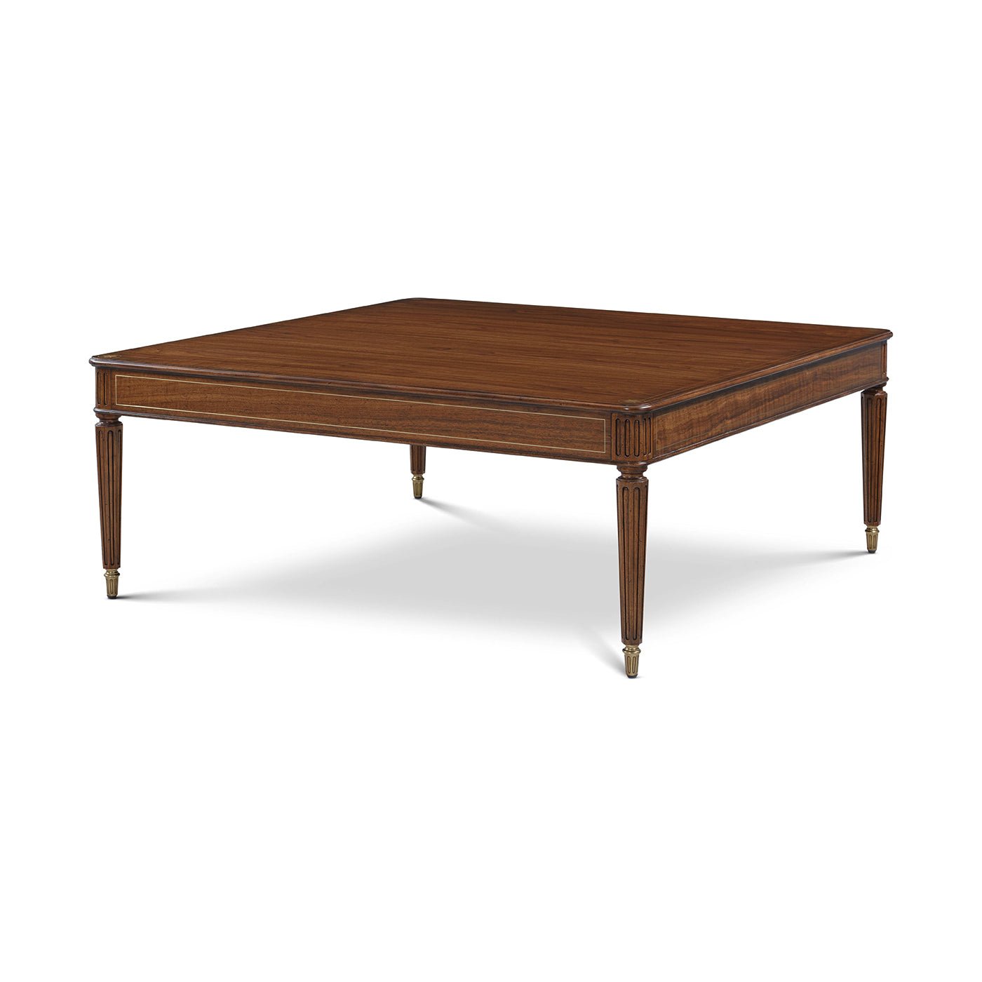 Square coffee table, front angle, Regency style design.