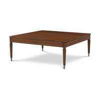 Square coffee table, front angle, Regency style design.