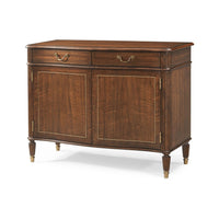 Regency style cabinet, angled view, gold handles.
