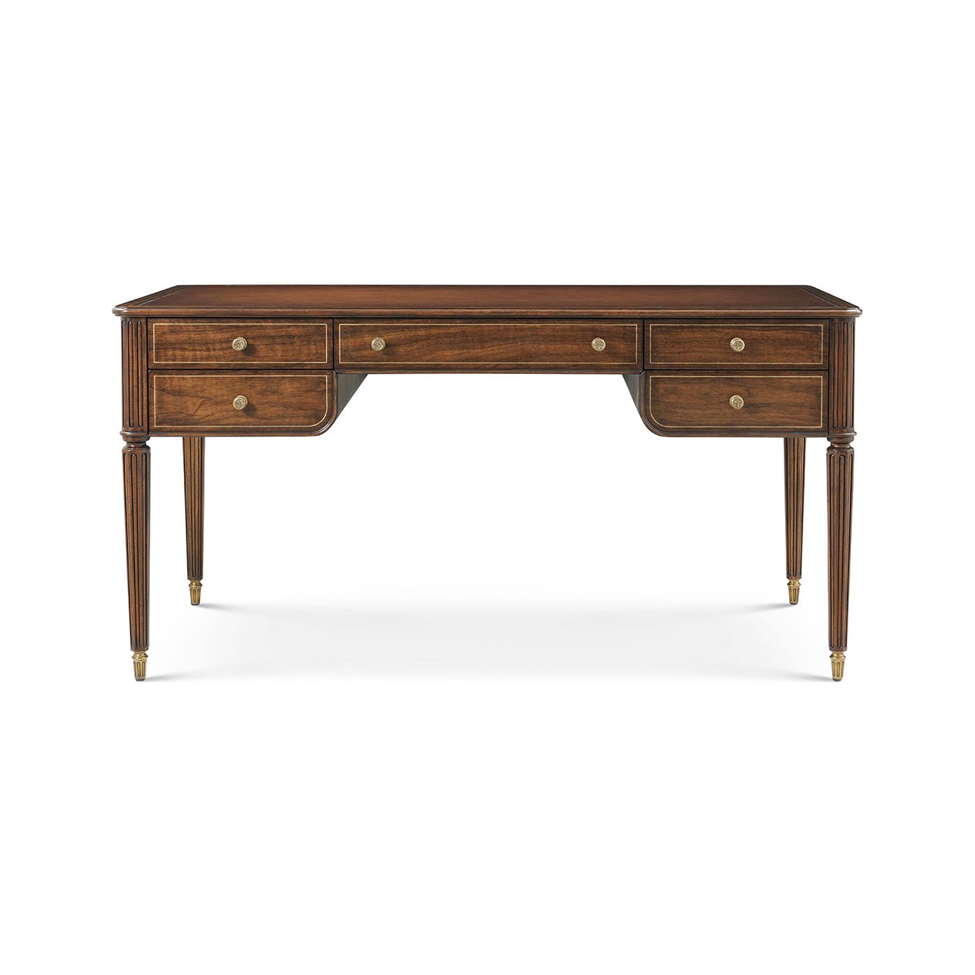Regency style walnut desk, front view, detailed craftsmanship