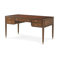 Regency style walnut desk, angled view, five drawers