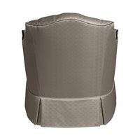 Upholstered tufted chair, back view focusing on sleek lines.