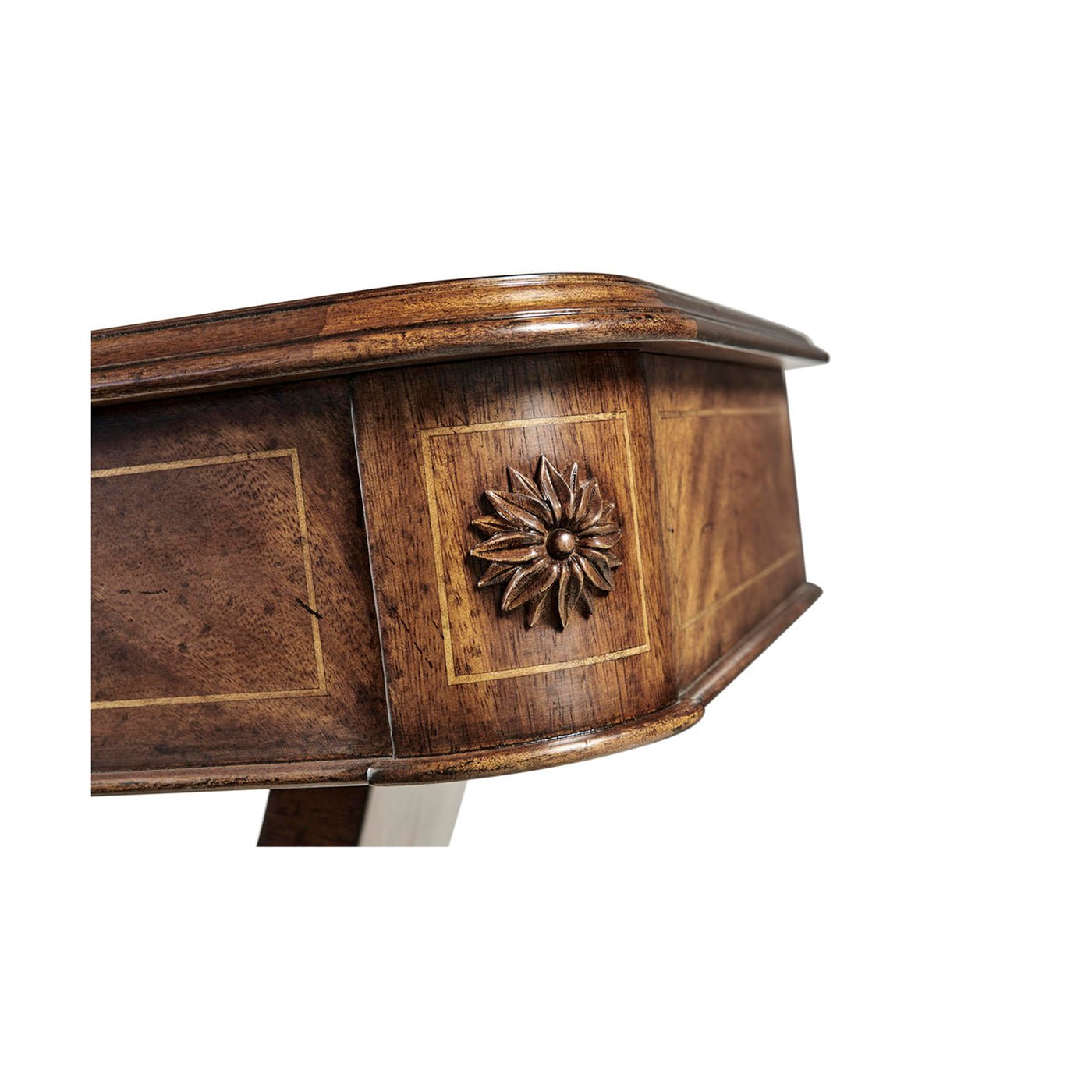Detailed carving on Regency walnut console table.