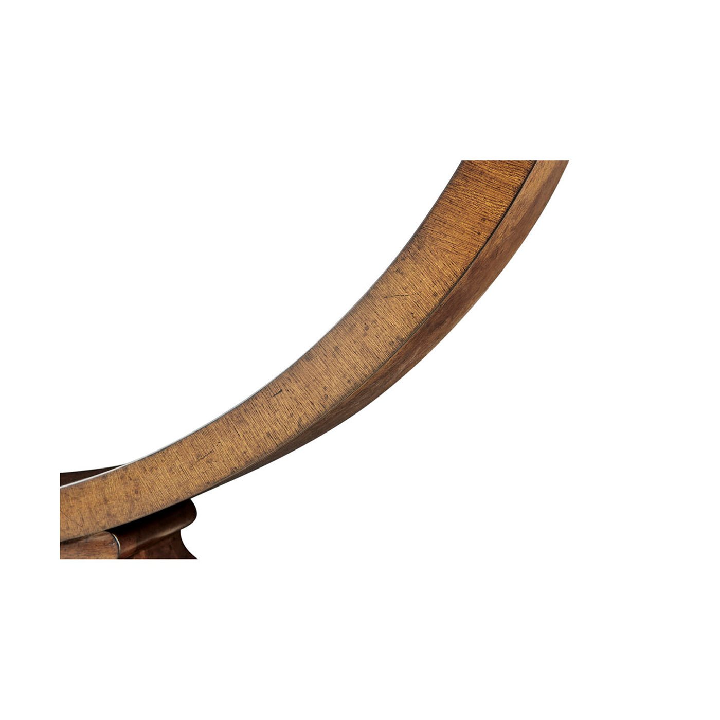 Curved leg design of Regency walnut console table.