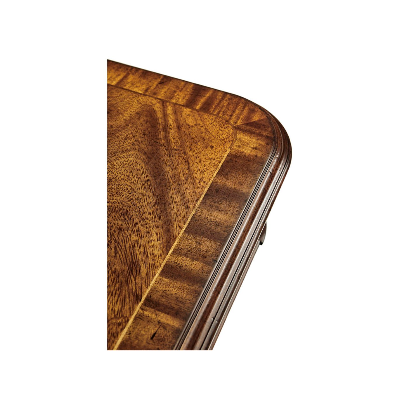 Corner detail of Regency walnut console table.