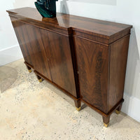 Top view of walnut credenza showcasing wood grain detail.