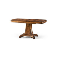 Regency walnut pedestal center table, full view, angled.