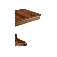 Top edge corner and foot of walnut center table.
