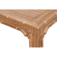 Detailed view of table leg's architectural design.