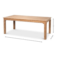Dimensioned view of oak dining table with measurements.
