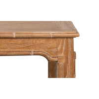 Edge detail highlighting craftsmanship of oak dining table.