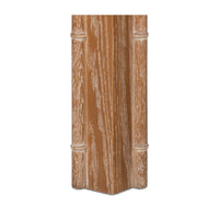 Close-up of table leg displaying wood grain.