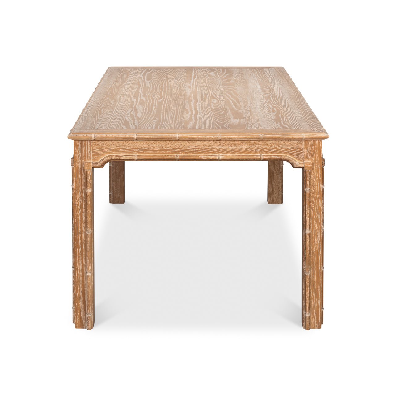 End view showcasing table's overall length and finish.