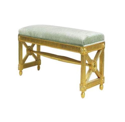 Regency window bench, green cushion, ornate gold frame.