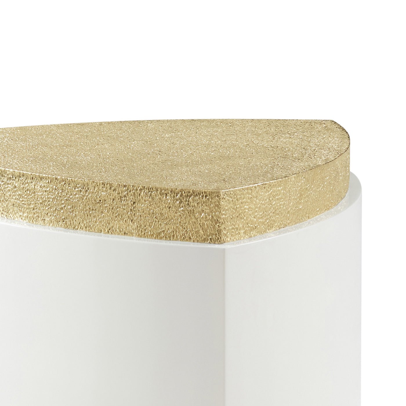 Close-up of gold top on Reuleaux accent table.