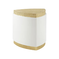 Gold and white Reuleaux accent table, side view.