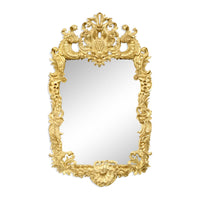 Rococo giltwood mirror with ornate frame design.