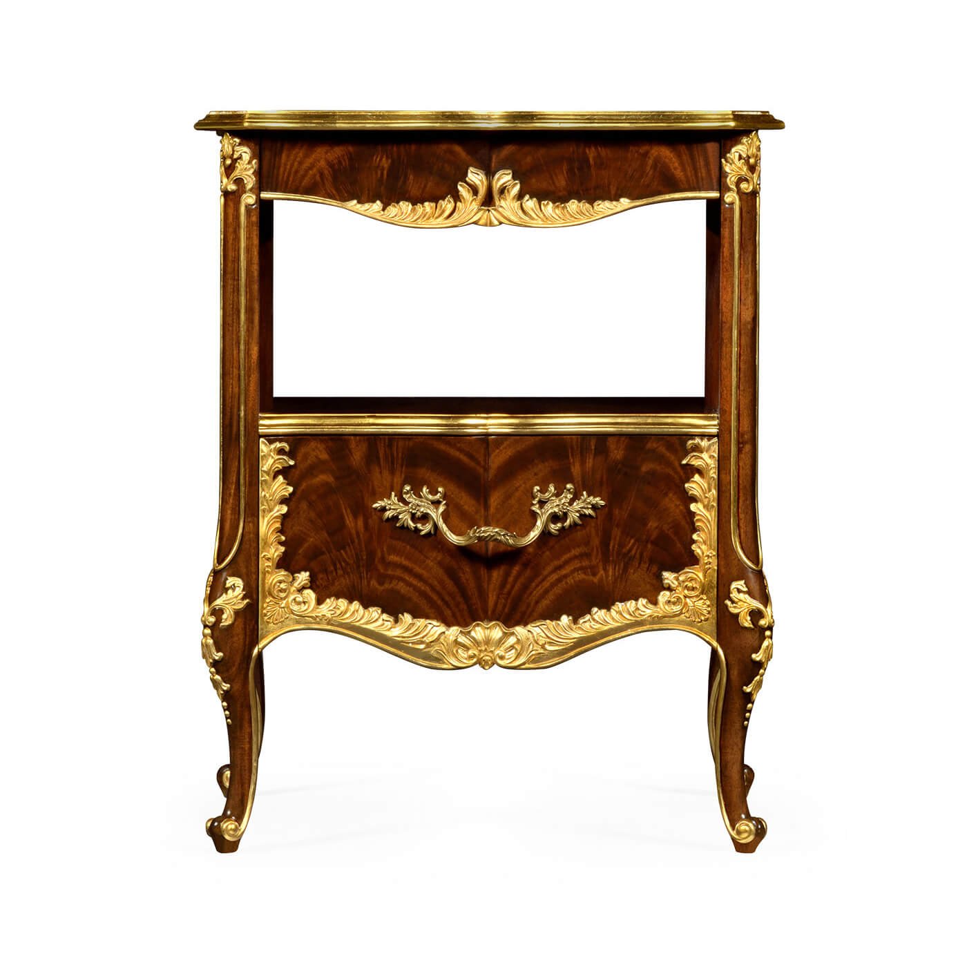 Front view of gilt mahogany nightstand.