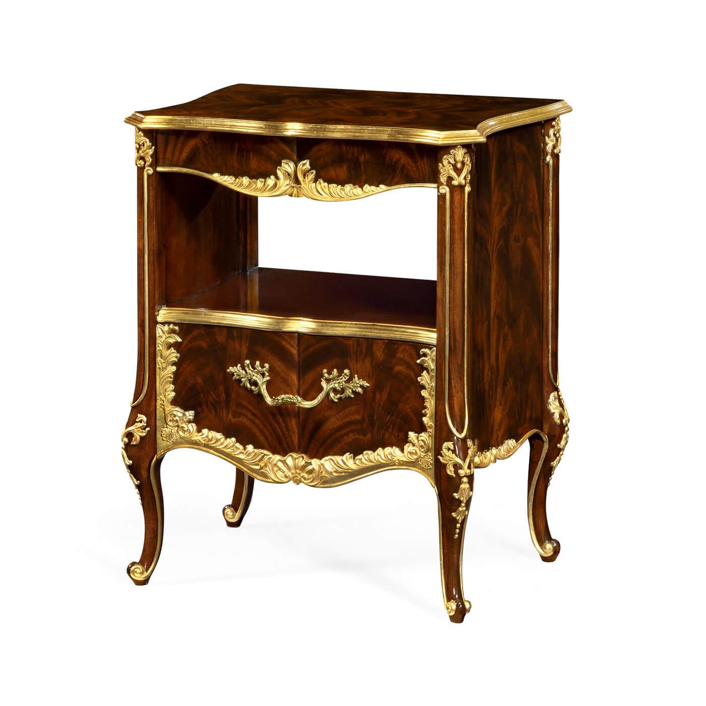 Rococo mahogany and gilt nightstand side view.