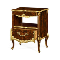 Nightstand with open drawer, gilded detailing.