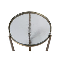 Close-up of round glass table surface.