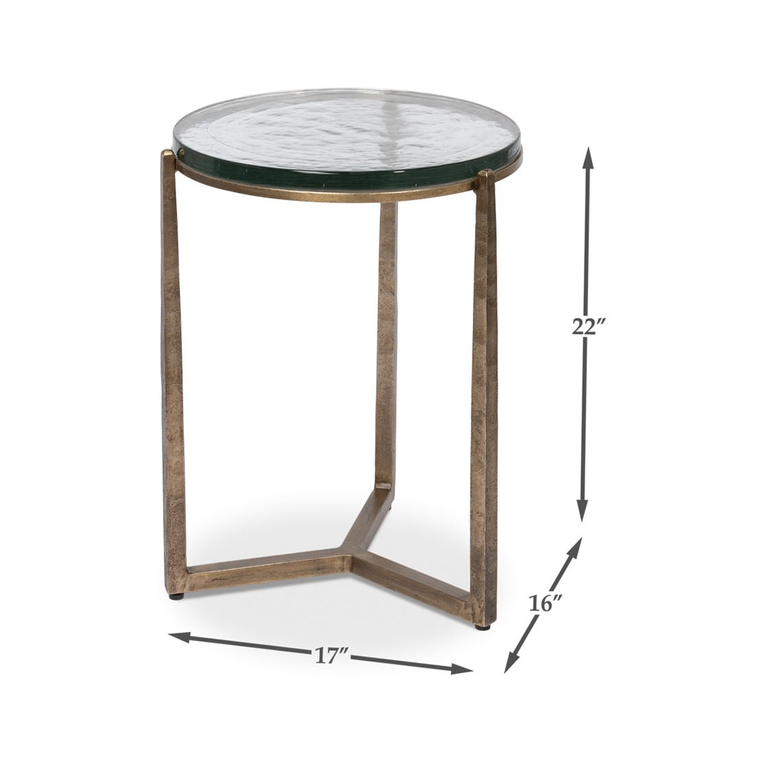 Round accent table with dimensions in inches displayed.