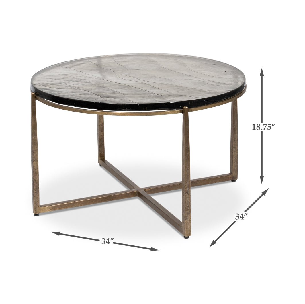 Round contemporary coffee table dimensions and sizing display.