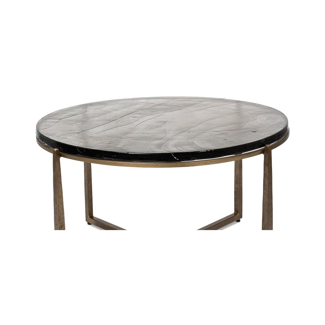 Round contemporary coffee table profile showing craftsmanship.