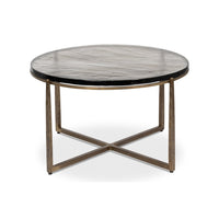 Front view of round contemporary coffee table design.