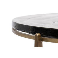Detail of round contemporary coffee table edge and base.