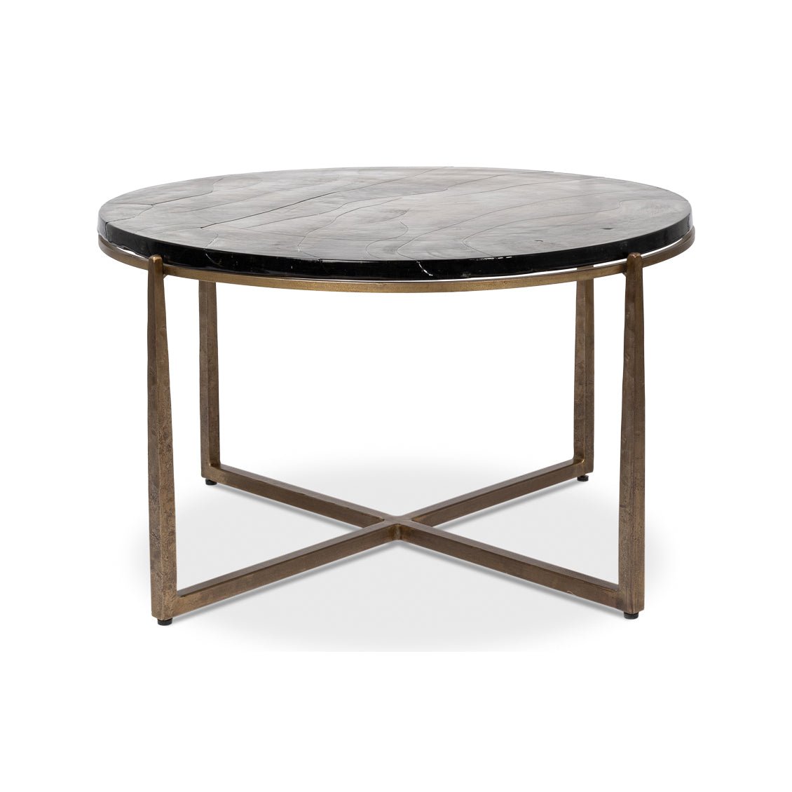 Round contemporary coffee table straight front perspective.