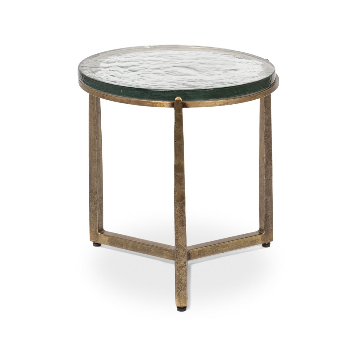 Side angle of round contemporary end table.