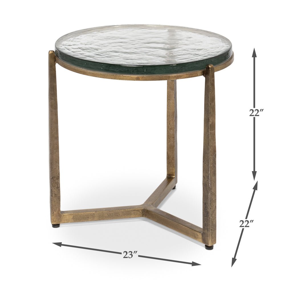 Dimensions of round contemporary end table shown.