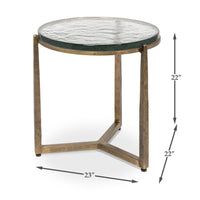 Dimensions of round contemporary end table shown.