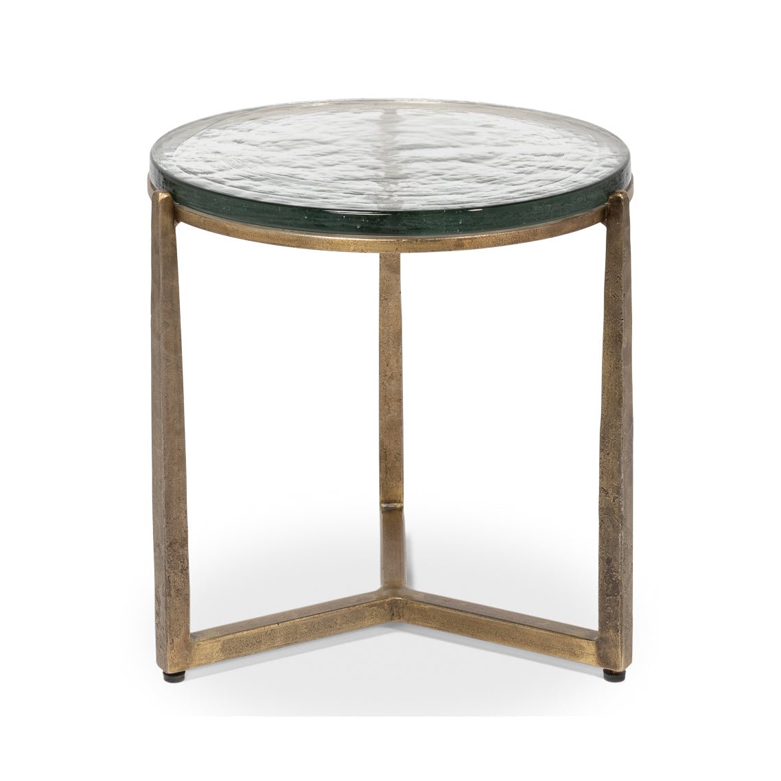 Front view of round contemporary end table.