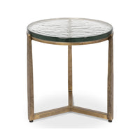 Front view of round contemporary end table.