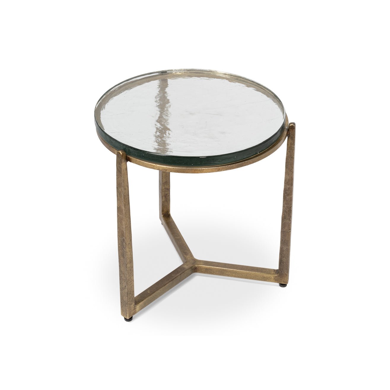 Angled top view of round contemporary end table.