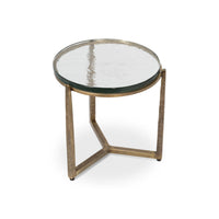 Angled top view of round contemporary end table.
