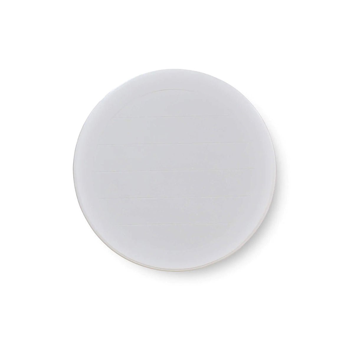 Top view of round white end table surface.